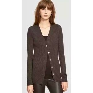 NWT!! VINCE Skinny Ribbed Cashmere Blend Cardigan Sweater Buttons Brown Small